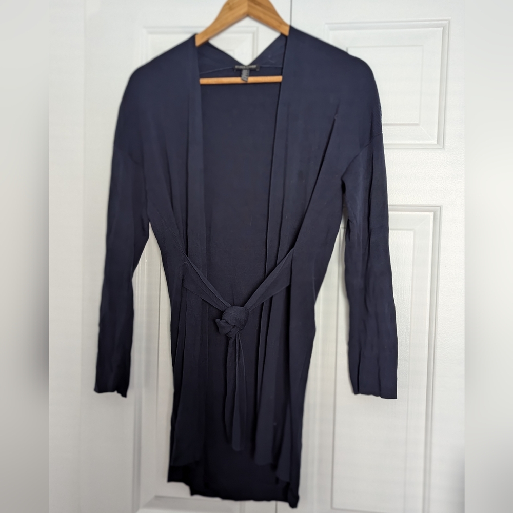 Eileen Fisher Midnight Navy Long Cardigan with Tie Petite Medium